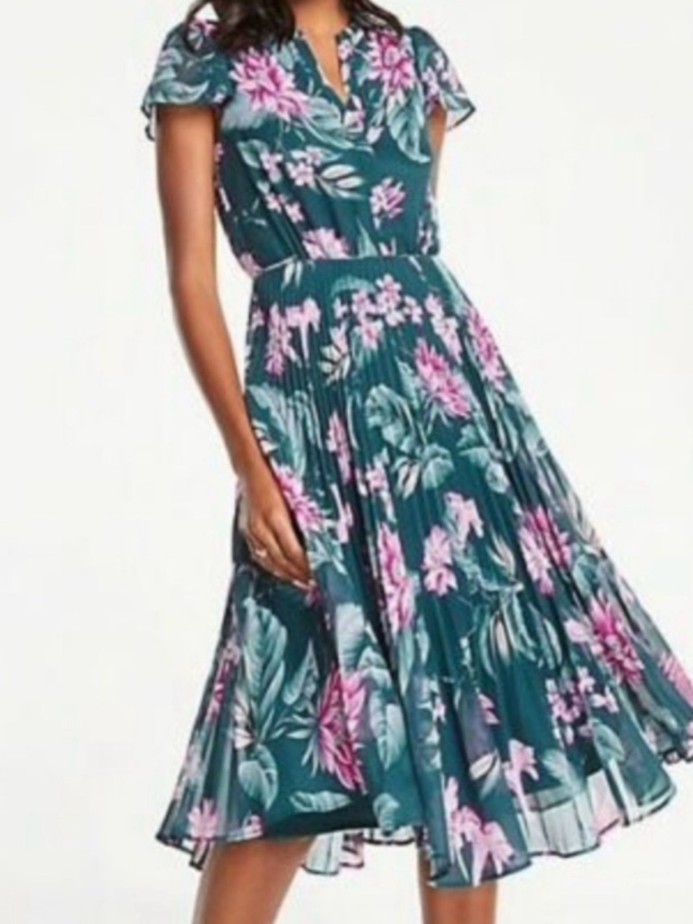 Ann Taylor Kentucky Derby Dress Floral Print Blue Pleated Cottagecore Size 2
